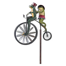 Vintage Metal Frog Bicycle Windmill Ornament Color A Outdoor Garden Sculpture Decoration