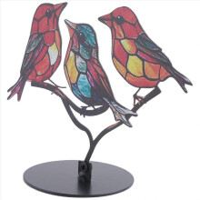 Stained Iron Bird Desktop Ornament, Branch-Shaped Decor, Set of 1