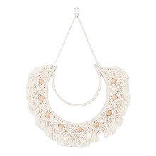 Bohemian Macrame Wall Hanging with Tassels, Half Round Wooden Tapestry, Unique Home Decor Art