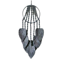 Macrame Dream Catcher Wall Art Handwoven 7-Leaf Tassel Tapestry for Kids - Grey