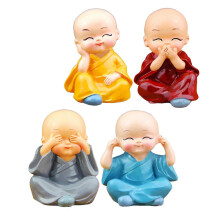 4Pcs Mini Resin Monk Statue Car Buddha Ornament for Office Desk Home