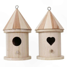 Optimized Paintable Wooden Bird Houses with Perch - 2 Pack Sleeping Nests for Birds