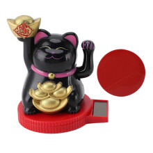 Solar-Powered Lucky Cat Statue, Rotating Base, Car Dashboard Desk Decoration, Black