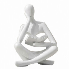 White Resin Reading Thinker Ornament Statue, B