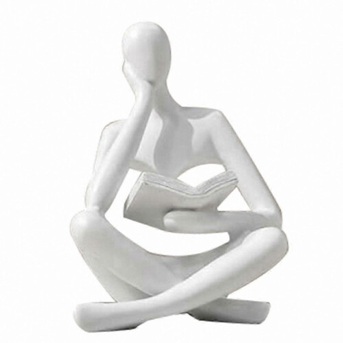 White Resin Reading Thinker Ornament Statue, B
