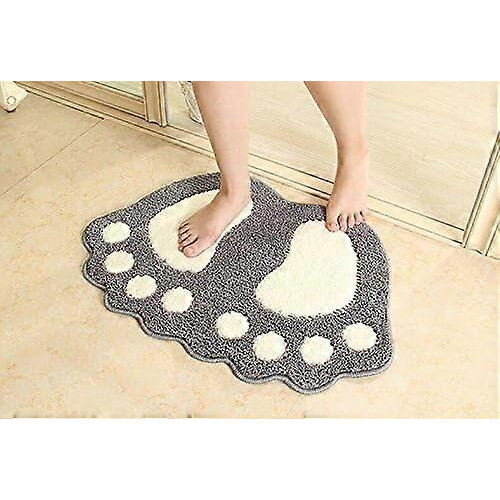 40 x 60 cm Non-Slip Absorbent Bath Mat - Gray, Large Foot Design, Creative Shape, Polyester 1