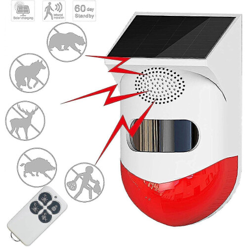 Solar Security Siren Light with Motion Sensor Remote Control IP67 Waterproof 120dB Outdoor Alarm 1