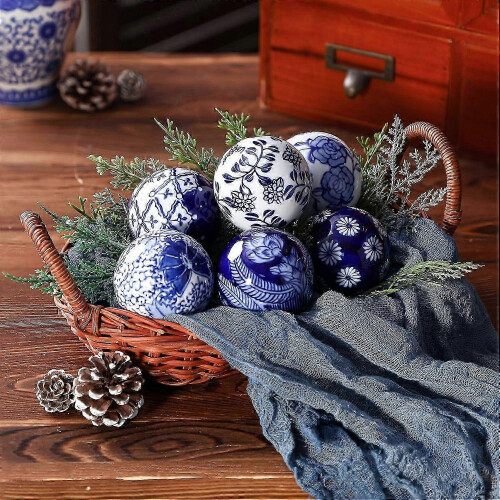 Decorative Ceramic Balls Blue White Porcelain Orbs for Home Decor Table Centrepiece 2