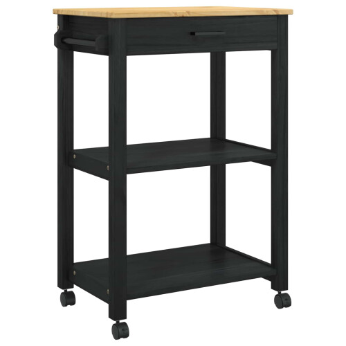 VidaXL vidaXL Kitchen Trolley MONZA Black 60 x 40 x 88.5 cm Solid Pine Wood 2