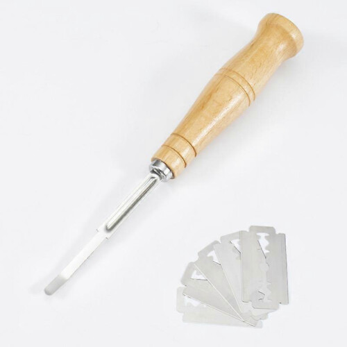 Bakery Blade Scraper with 10 Stainless Steel Replaceable Blades and Wooden Handle 2
