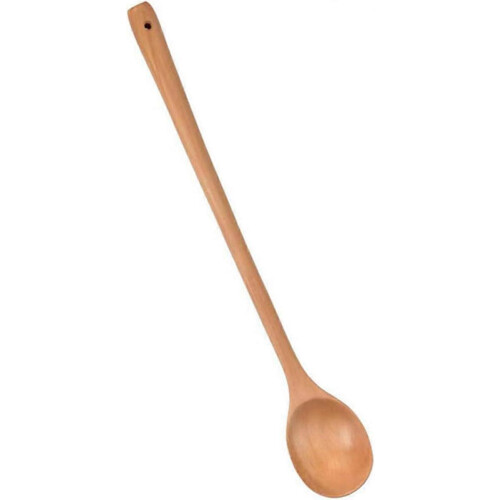 Cuchara de madera con mango ergonómico extendido para preparar sopas, salsas y café. 1