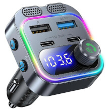 Syncwire 48W Bluetooth 5.4 FM-lähetin ja autosovitin, PD 36W 12W kaksi USB-pikalatausporttia, CVC-melunvaimennus, Hi-Fi, syvä basso, taustavalaistus