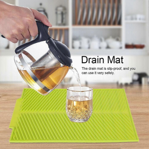Tappetino scolapiatti in silicone, resistente al calore e antiscivolo, colore verde. 1
