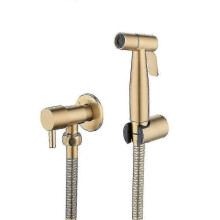 Bidet-Sprühset für Badezimmer und WC, gebürsteter Edelstahl in Goldoptik, mit Absperrventil, Halterung und Schlauch