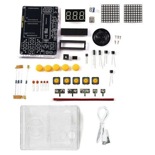 DIY Game Kit Game Console Electronic Soldering Production Kit  Pixel Game Console Kit Voice Version, Clear Shell