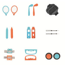 18in1 Motion Sensing Sports Suit Set for 2 Controller Detachable Grip+Tennis Racket+Wristband Set
