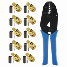 10Pcs SMA Male Connectors with Coaxial Cable Crimping Tool Kit, 50 Ohm, compatible with RG58 RG141 RG142 RG400, for 4G LTE Wi-Fi Antennas