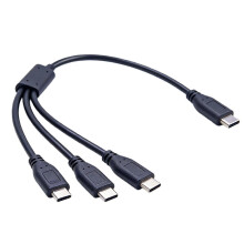 Divisor USB C 1 Fêmea para 3 Machos 30cm PVC Carregamento Transferência Dados para Viagem Escritório Casa Uso Diário