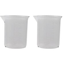 Set di 2 misurini graduati in plastica da 100 ml, trasparenti e bianchi, per laboratorio e cucina.