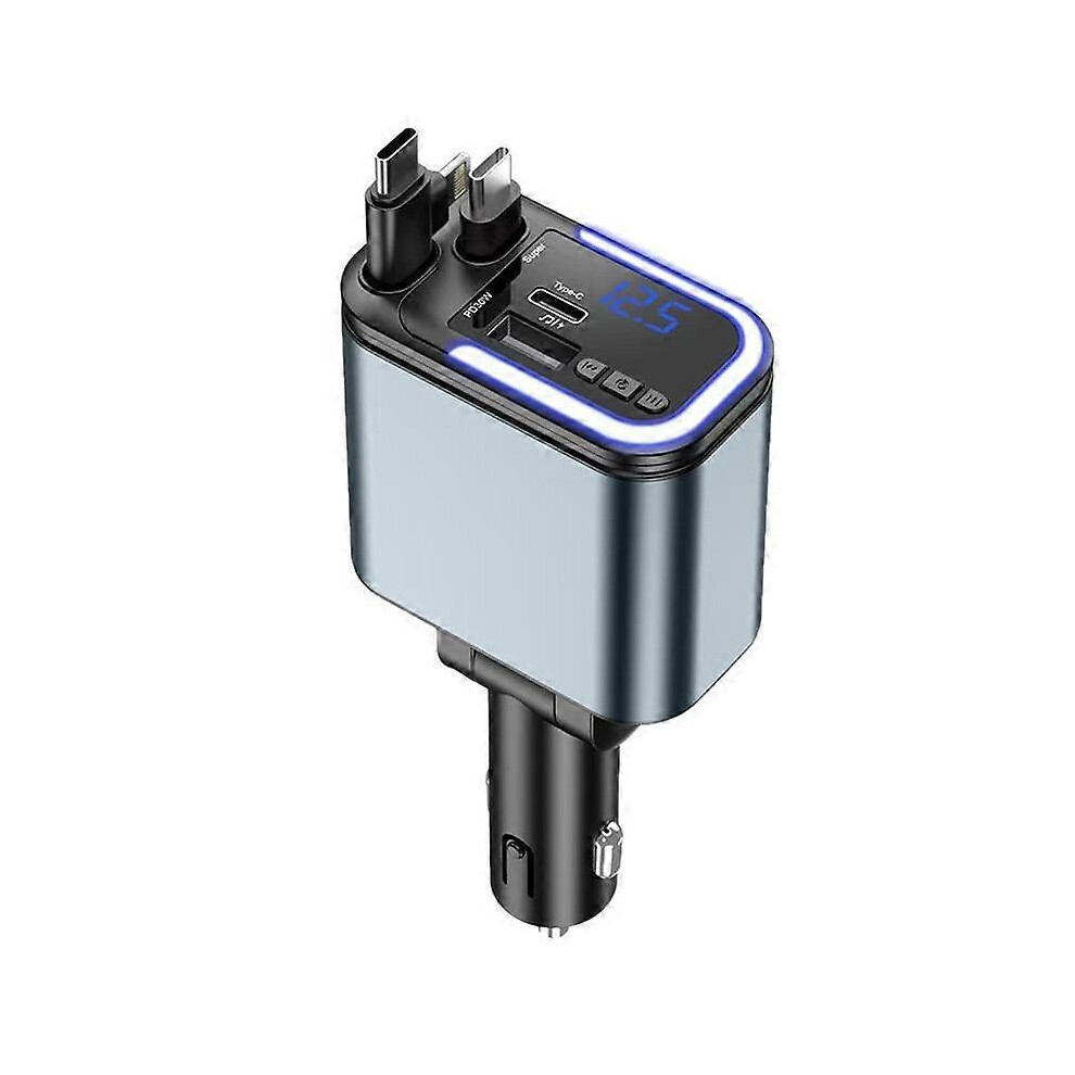 Car Mp3 Bluetooth Player Fast Charger With Retractable Cable, 12-24V Compatible For Cars And Trucks, Dual Port Multi-Device Charging 6901168328156