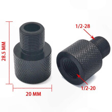 Gewindeadapter,1/2-20 UNF Buchse auf1/2-28 UNEF Stecker, Stahl,8 mm Durchgangsbohrung,1/2 Zoll Gewindetiefe,3/4 Zoll Außendurchmesser