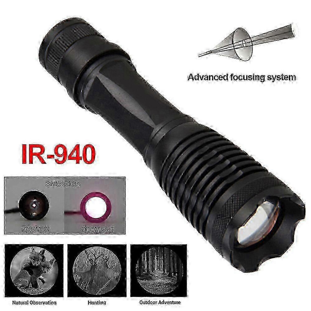 940Nm Ir Illuminator Flash, Convex Lens Zoomable Single Mode, 18650 Battery Included For Night Vision Devices Hunting Camping Light 6901168281987