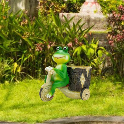 Frog Cart Pulling Decor, Animal Planter Pot, Funny Frog Statue for Balcony 2