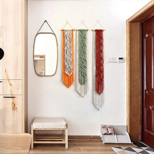Nordic Leaf Woven Macrame Tapestry Hanging Boho Tassel Wall Hanging A 1