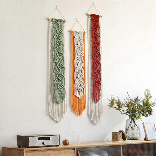 Nordic Leaf Woven Macrame Tapestry Hanging Boho Tassel Wall Hanging A 2