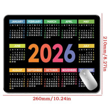 Tapis de souris calendrier 2026, base en caoutchouc antidérapante, 25x20 cm, pour bureau jeu étude décoration intérieure