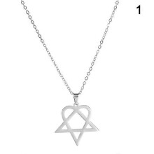 Klasický jednoduchý náhrdelník s príveskom Heartagram s hviezdou z nehrdzavejúcej ocele, strieborný, unisex