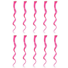 Extensiones de cabello rizado con clip, 10 piezas, cabello sintético rosa para decoración de fiestas y festivales.
