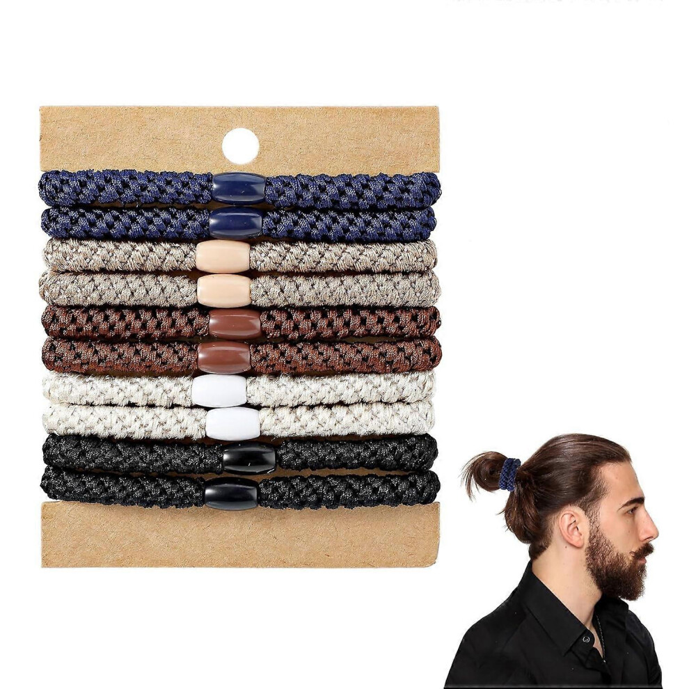 Men's Braided Hair Ties, No Crease Elastic Coil Bracelet Design for Long Thick Hair
