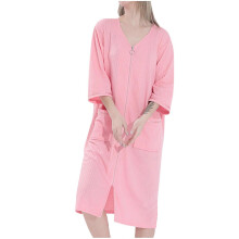 Women's Lightweight Waffle Robe Duster Zip Up Housecoat Nightgown Pink