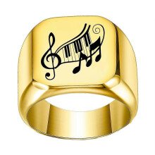 Herren Edelstahl Ring Quadrat Vintage Punk Musiknotation Gold Größe13 polierte Innenoberfläche Alltag besondere Anlässe