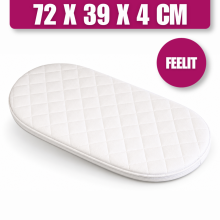 FEELIT Baby Moses Basket Mattress 72 x 39 x 4 cm - Extra Thick Foam, Breathable Quilted Cover, Soft Cushioned Oval Baby Mattress, Lightweight UK Size