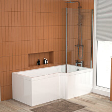 Nes Home L Shaped RH 1600mm Curved Shower Bath Acrylic Front Panel & Screen