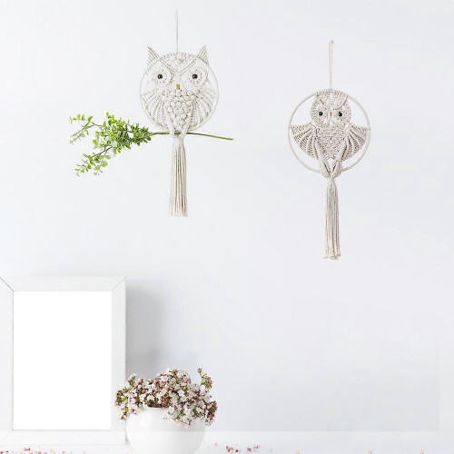 Handwoven Macrame Owl Dream Catcher Wall Hanging Pendant Home Decor 1