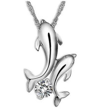 Double Dolphin Love Necklace, Crystal White Zircon Dolphin Pendant, Women's Jewellery