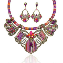 Ethnic Chunky Collar Necklace, Green Vintage Alloy Resin Statement Necklace for Women, for Dance Parties, Fashion Shows, Festivals, Beaches, Bars
