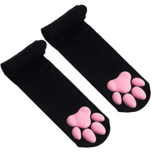 Oberschenkelsocken3D Katzenpfote, weich dehnbar warm, Baumwolle, Rosa, für Schlafen, Outdoor und Zuhause