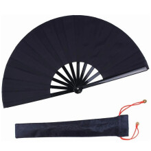 Leque dobrável portátil, plástico e tecido nylon preto, para performances de palco, dança e cosplay