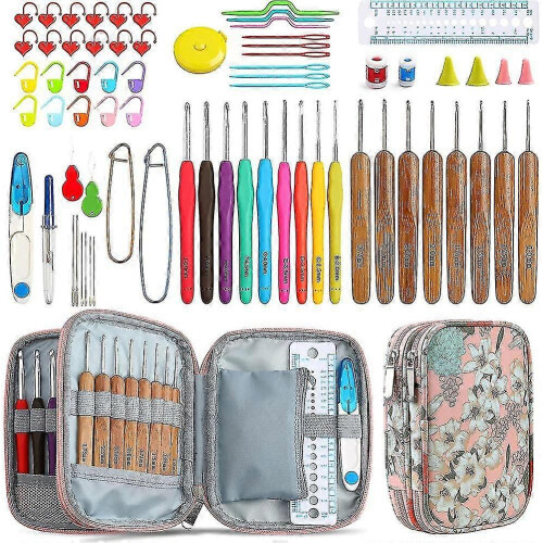 71 Pcs Crochet Hook Set with Case, Soft Grip Hooks, Stitch Markers, Measuring Tools