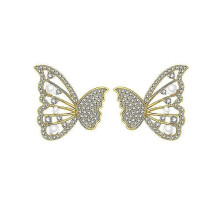 Butterfly Stud Earrings, Pearl and Diamond, Gold, Non-fading Non-rusting Non-allergic, for Women and Girls, 2 Pairs
