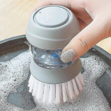 Brosse de nettoyage 2 en 1 à long manche avec 2 têtes de brosse pour casseroles et 2 têtes de brosse en éponge