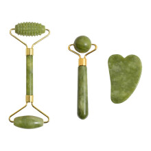 Ensemble de 3 rouleaux de massage facial Gua Sha anti-âge en jade, cadeau portable pour la maison