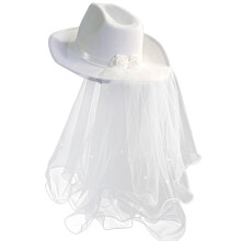 Cowgirl Hat Western Style Wide Brim Cloth Hat with Faux Pearl Veil, Solid Flower Decor for Weddings Halloween Cosplay Photo Props