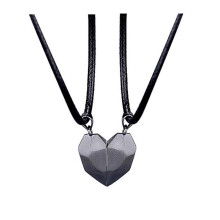 Magnetic Heart Spliced Pendant Necklace, Lovers Eternal Love Symbol, 2cm Pendant, 45+5cm Adjustable Chain, Alloy, 14g, Multiple Colour Options