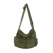 Große Umhängetasche aus Canvas, Hobo-Stil, Schultertasche mit mehreren Fächern