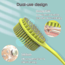 Brosse de bain pour le dos, brosse de douche double face Ă long manche en silicone avec ultra
